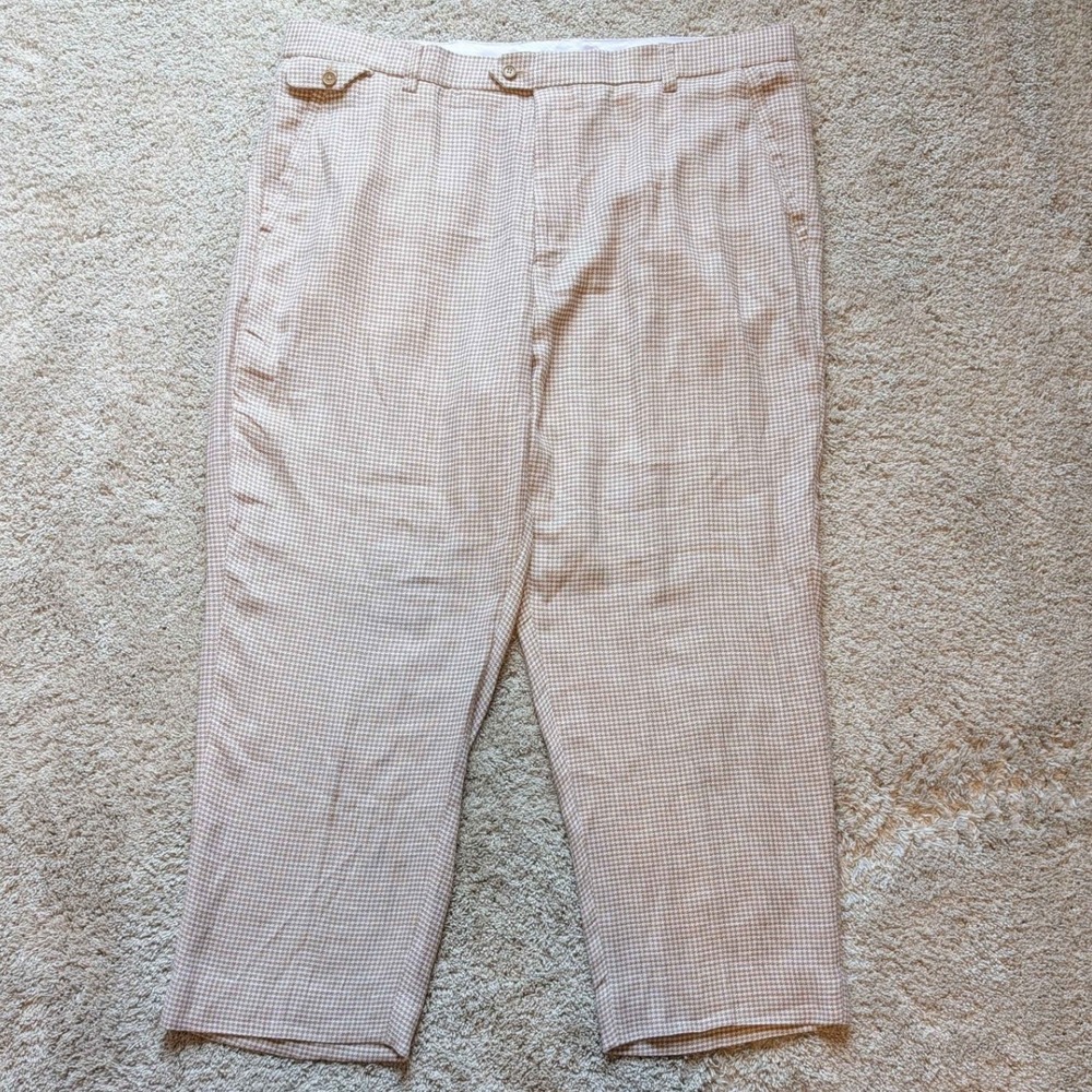 Stacy Adams Linen Pants Mens 44x32Tan Straight Leg Dress Slacks